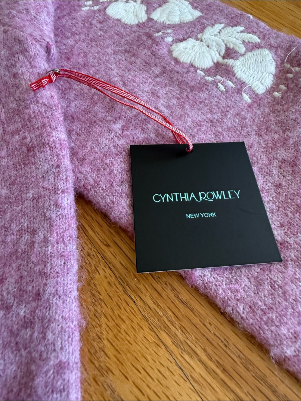 Cynthia Rowley NWT Pink Heather Floral Embroidered Sleeve Sweater S - Picture 9 of 11